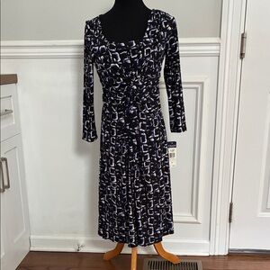 Elegant Blue Black and White Patterned Dress Size small